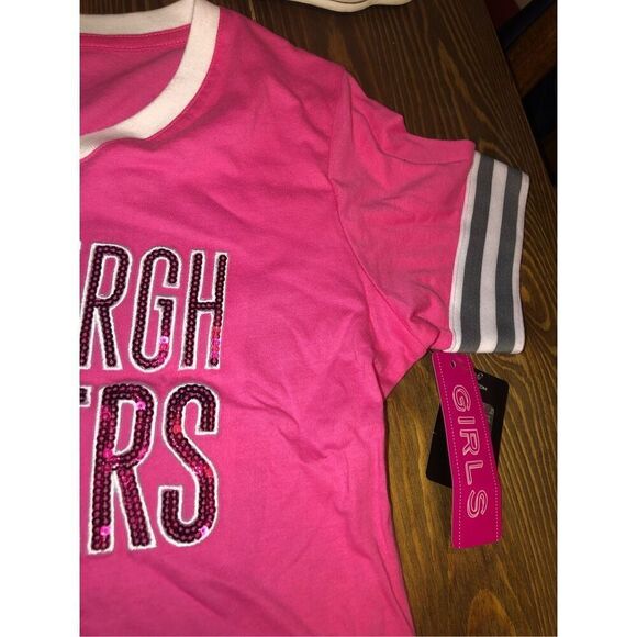 NFL Pittsburgh Steelers V-neck Short Sleeve Shirt  Pink Girls 14-16 NWT Barbie P - Picture 3 of 7